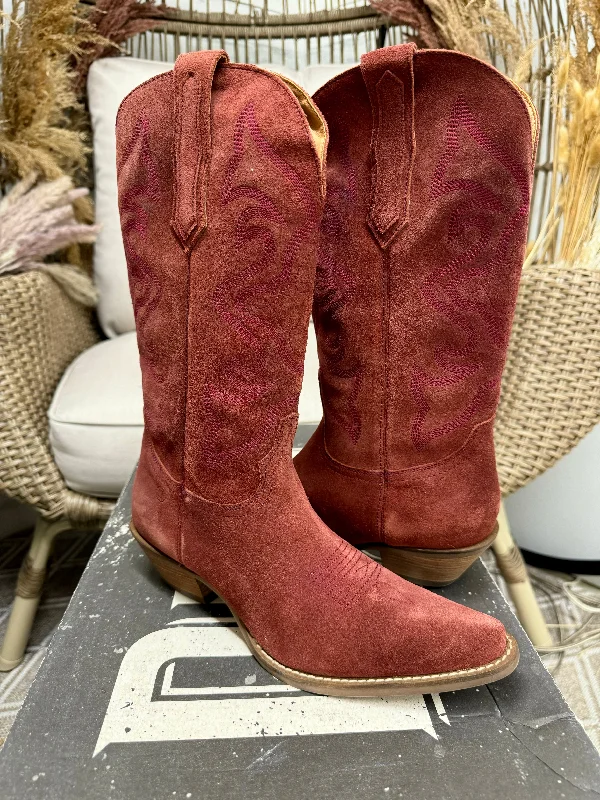 Model Boots Size 9 | Dingo | Out West Suede Cowboy Boots in Cranberry Red FINAL SALE