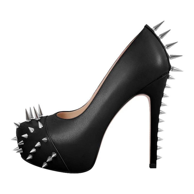 Rivet Round Toe Platform Stiletto Pumps