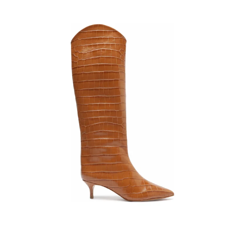 Maryana Lo Crocodile-Embossed Leather Boot