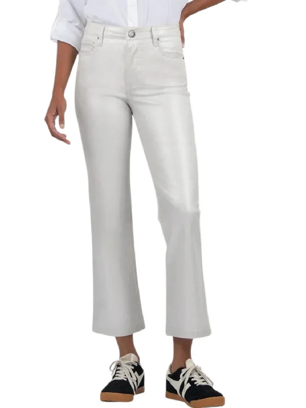 Kelsey Coated High Rise Ankle Flare Pants In Light Silver