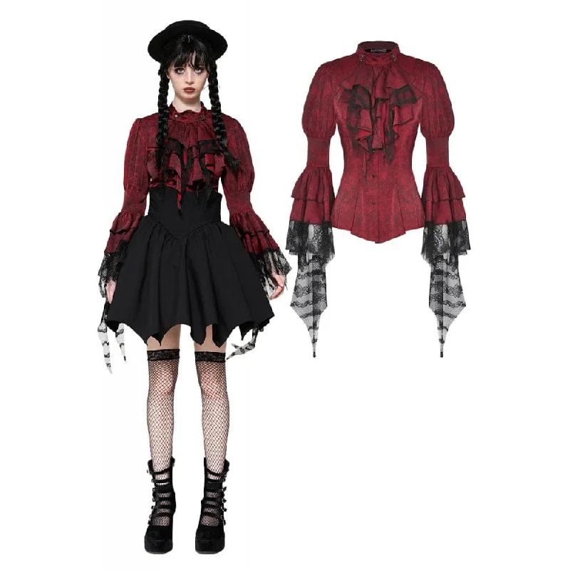 Women's Gothic Frilly Lace Long Sleeved Shirt Red