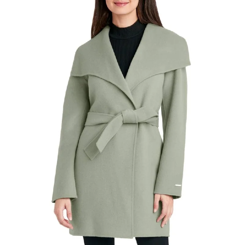 Tahari Women's Wool Wrap Coat with Tie Belt, Sage