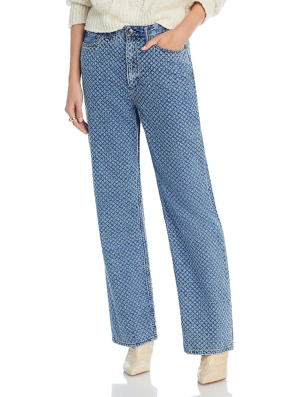 Logan Womens Textured Denim Wide Leg Jeans