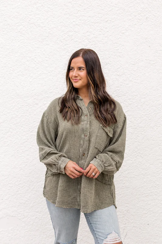 Trina Gauze Button Down | Olive