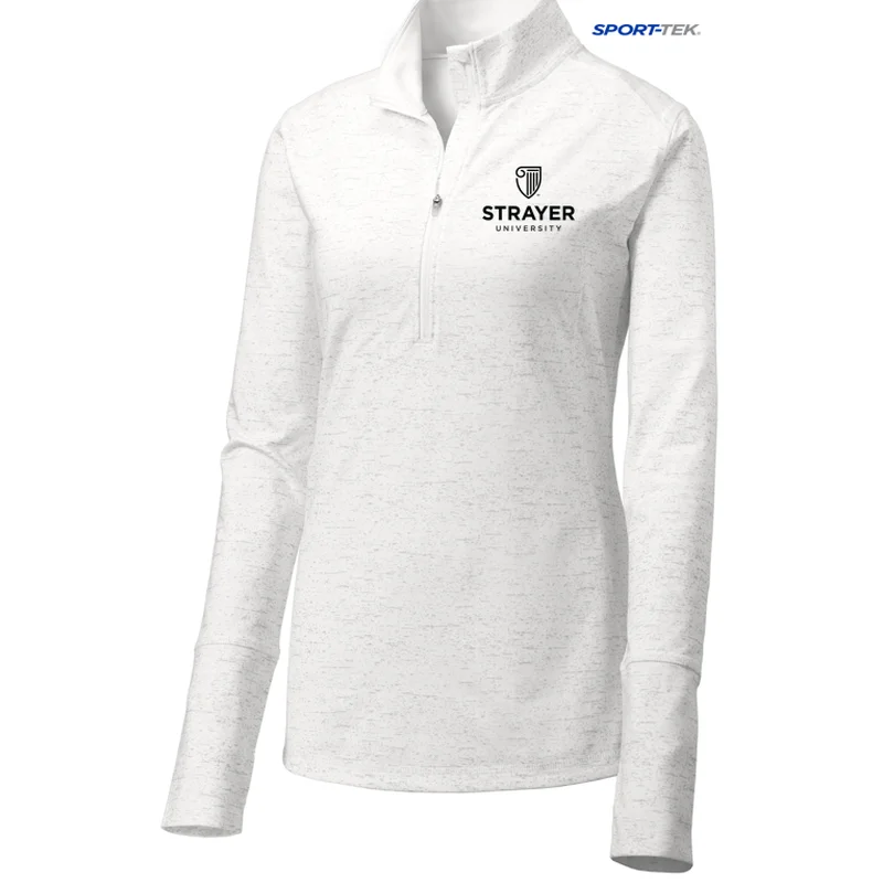 NEW STRAYER Sport-Tek ® Ladies Sport-Wick ® Stretch Reflective Heather 1/2-Zip Pullover-WHITE