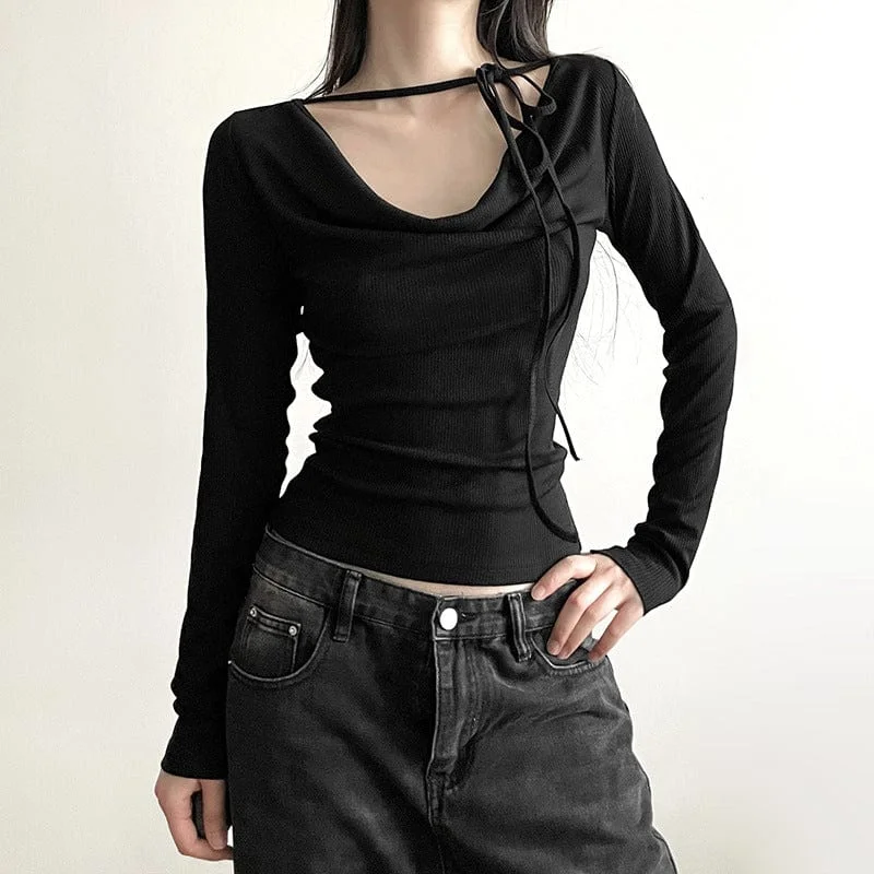 Women's Punk V-neck Lacing-Up Long-sleeved Shirt