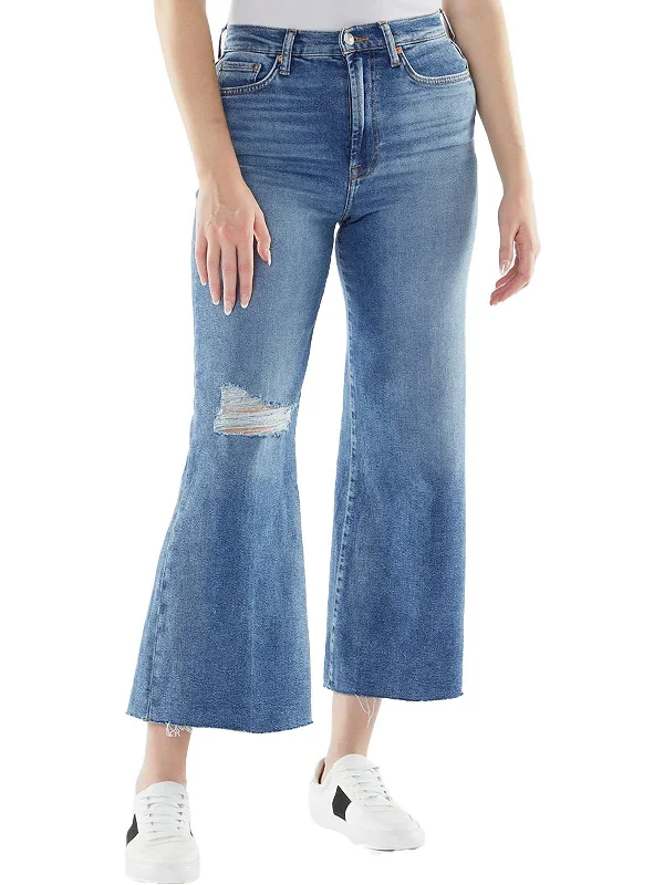 Womens Raw Hem Ultra High Rise Cropped Jeans