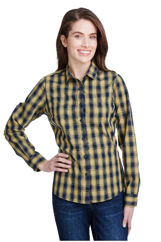 Women's Mulligan Check Long Sleeve Cotton Shirt (Camel / Navy)