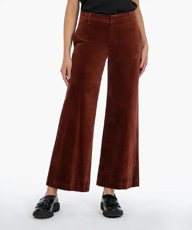 Meg High Rise Velveteen Wide Leg Trouser In Brick