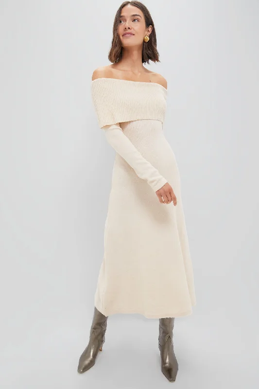 Oatmeal Off the Shoulder Maxi Dress