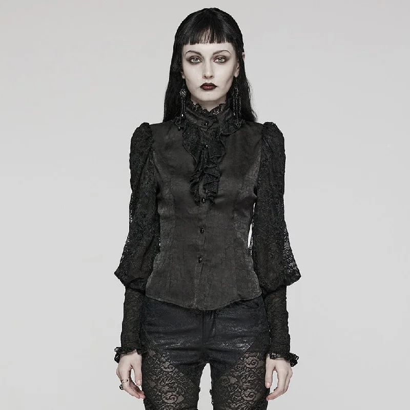 Women's Gothic Ruffled Lace Lace-Up Long Sleeved Shirt