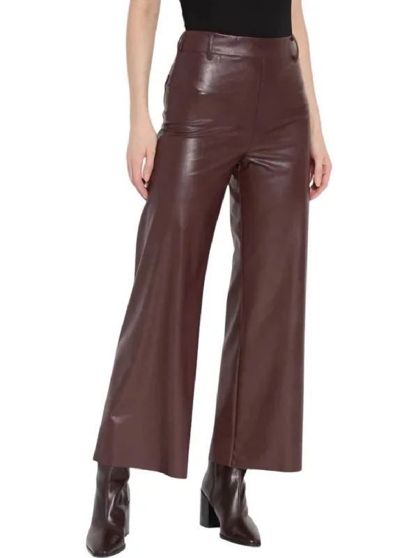 Vegan Leather Wide Leg Pants In Deep Burgundy