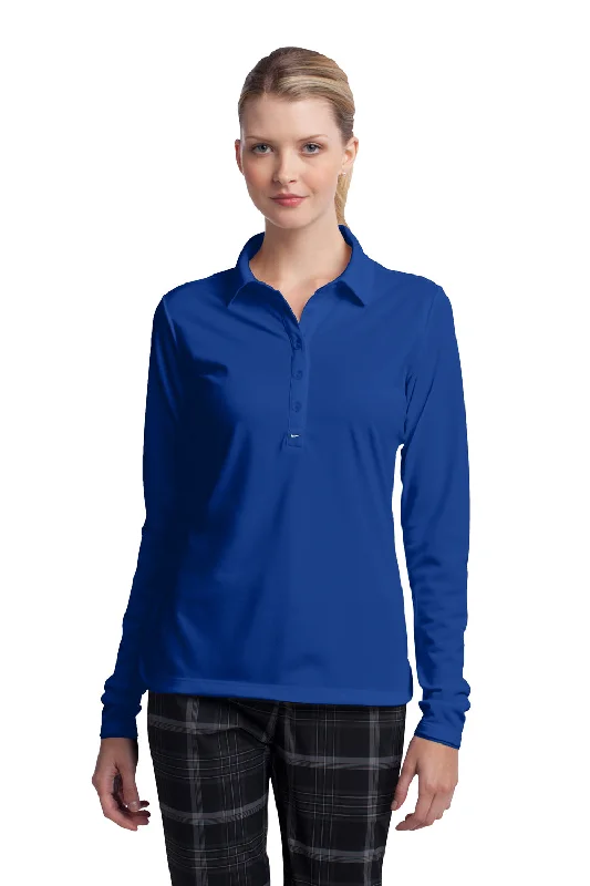 Nike Womens Stretch Tech Dri-Fit Moisture Wicking Long Sleeve Polo Shirt - Sapphire Blue