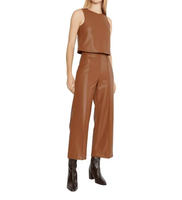 Vegan Leather Straight Leg Pant In Camel