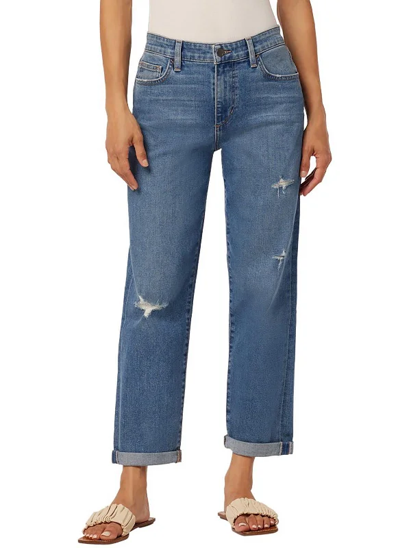 Womens Boyfriend Destroyed Cropped Jeans