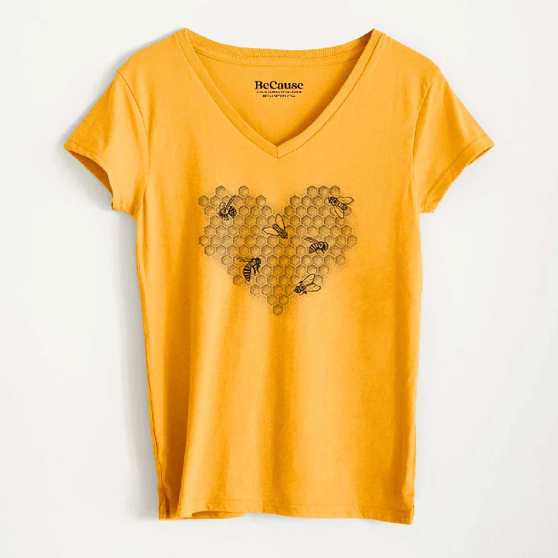 Honeycomb Heart with Bees - Women's 100% Recycled V-neck