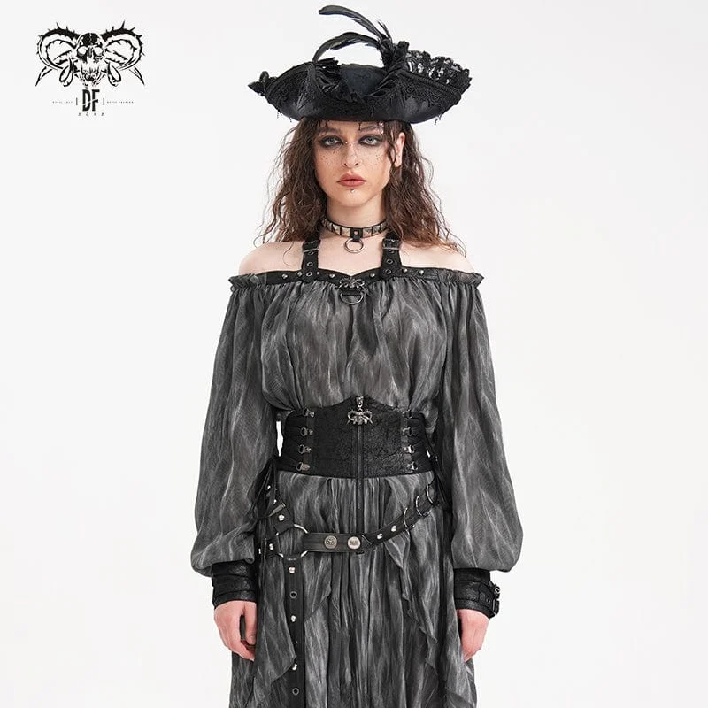 Women's Gothic Buckle-up Halter Long Sleeve Blouses