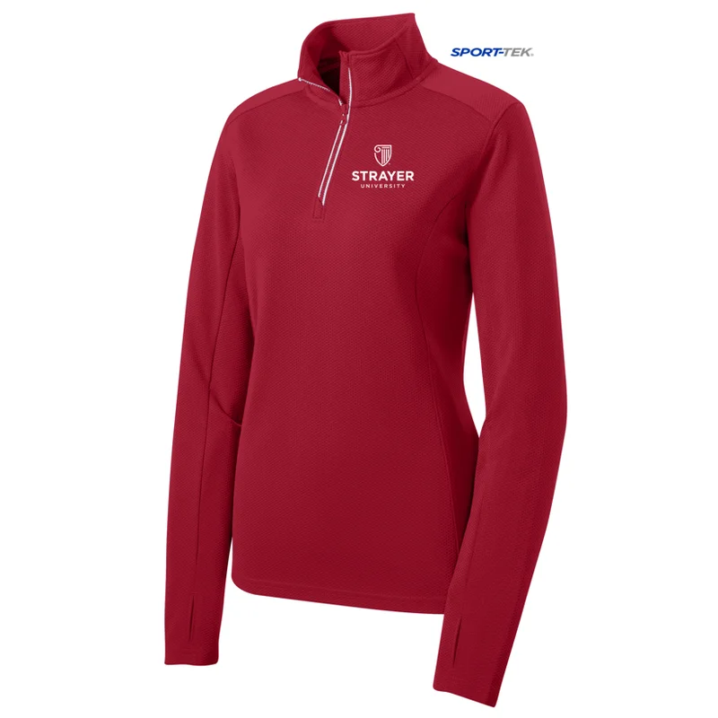 NEW STRAYER Sport-Tek® Ladies Sport-Wick® Textured 1/4-Zip Pullover-RED