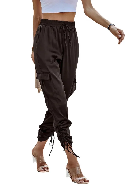 Slim Satin Cargo Pants In Coffee