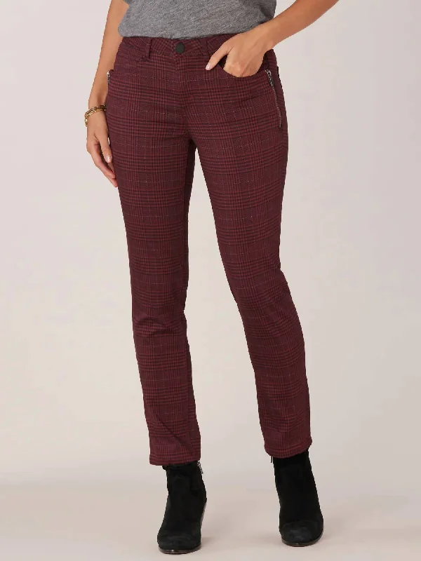 Side Zip Syrah Vintage Skinny Jeans In Burgundy Black Plaid