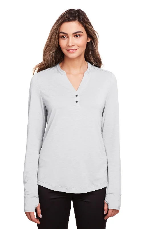 North End Womens Jaq Performance Moisture Wicking Long Sleeve Polo Shirt - Platinum Grey