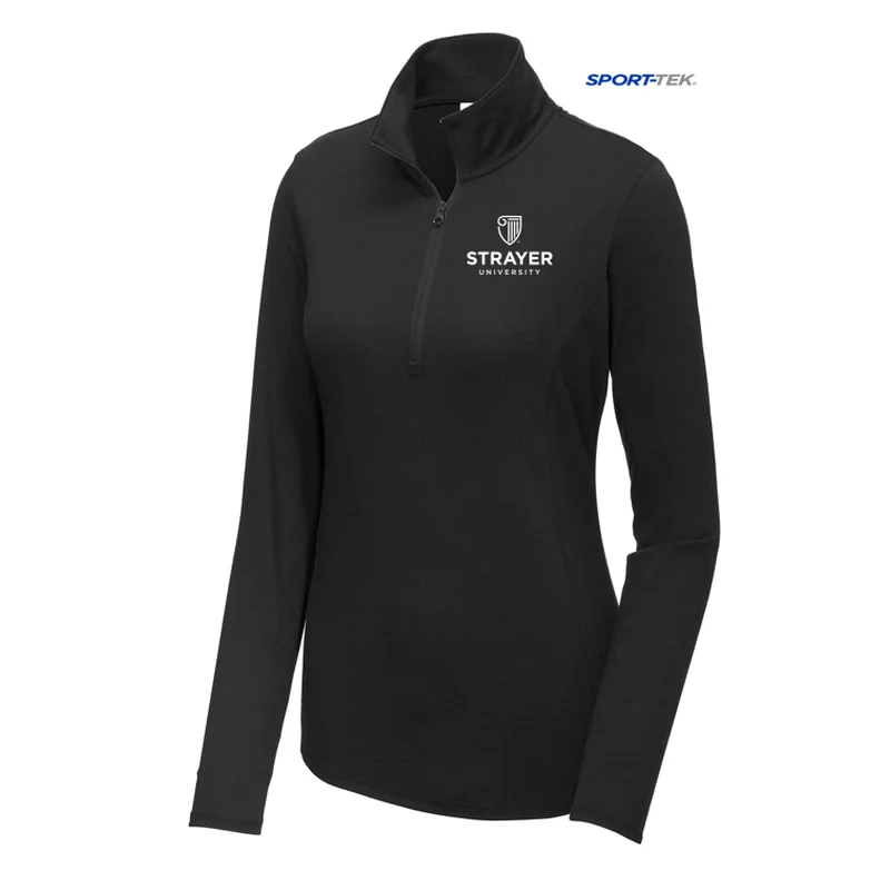 NEW STRAYER Sport-Tek ® Ladies PosiCharge ® Tri-Blend Wicking 1/4-Zip Pullover - Black Triad Solid