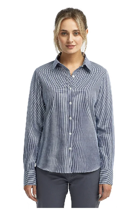 Women's Microcheck Long Sleeve Cotton Shirt (Navy / White)