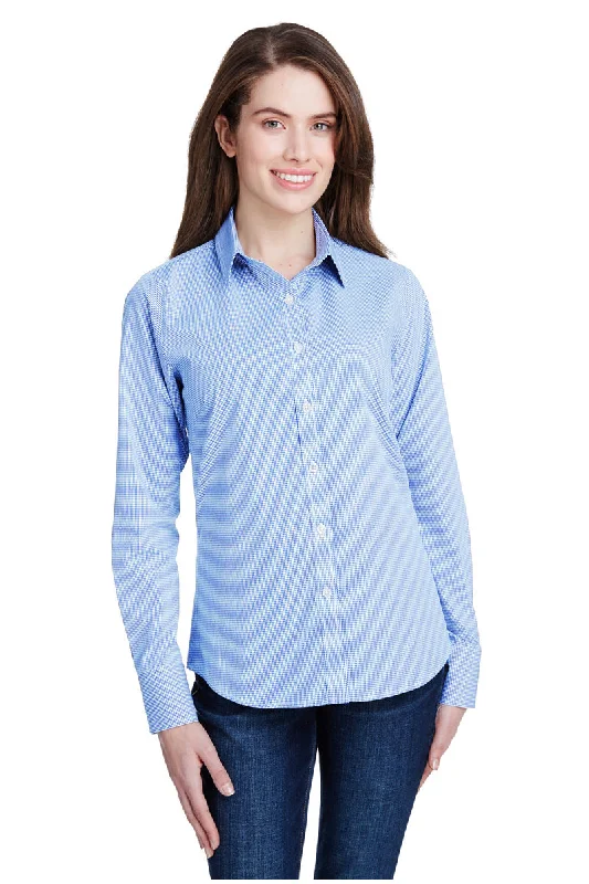 Women's Microcheck Long Sleeve Cotton Shirt (Light Blue / White)