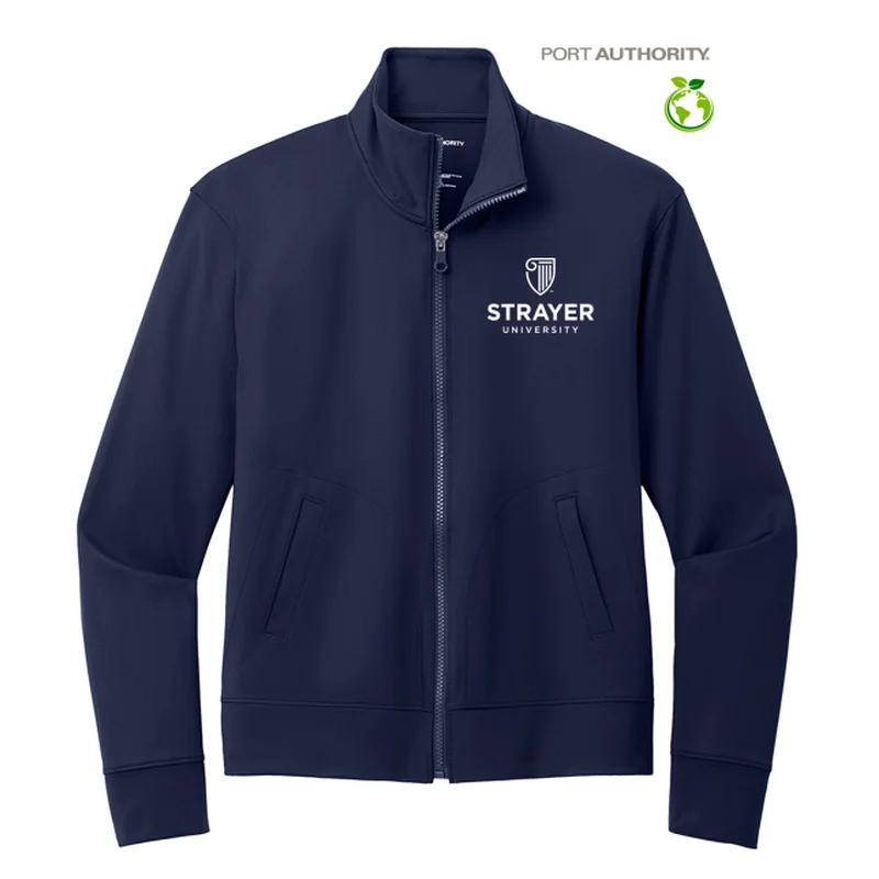 NEW STRAYER Port Authority® Ladies C-FREE® Double Knit Full-Zip - True Navy