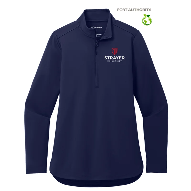 NEW STRAYER Port Authority® Ladies C-FREE® Double Knit 1/4-Zip - True Navy