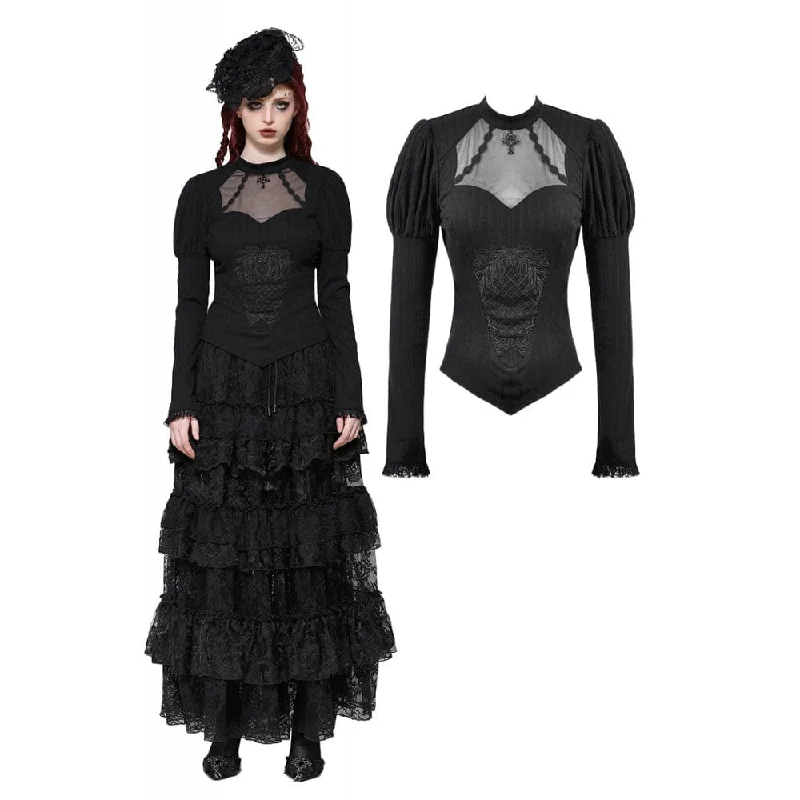 Women's Gothic Cut-out Mesh Long Sleeved Shirt