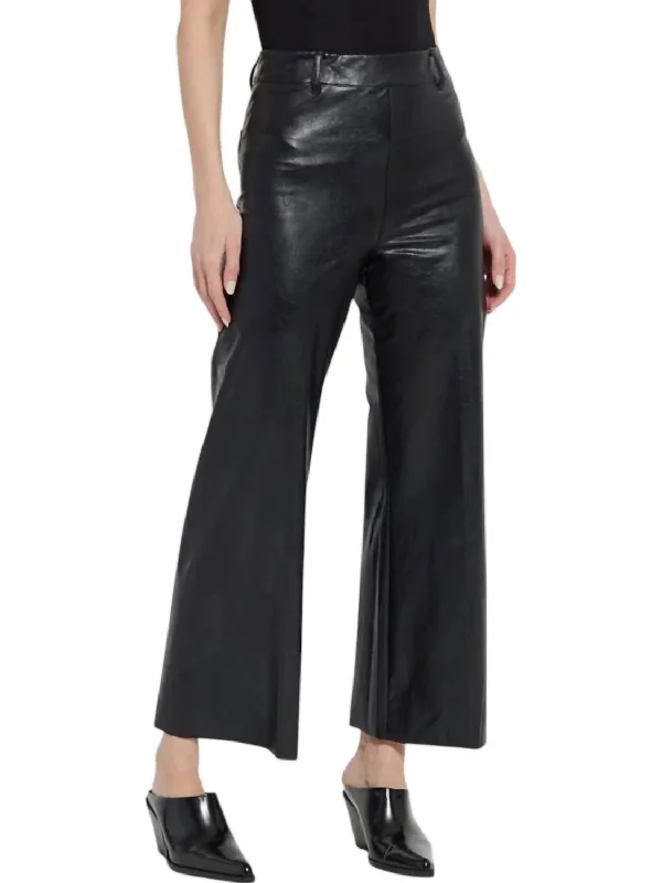 Vegan Leather Wide Leg Pants In Black