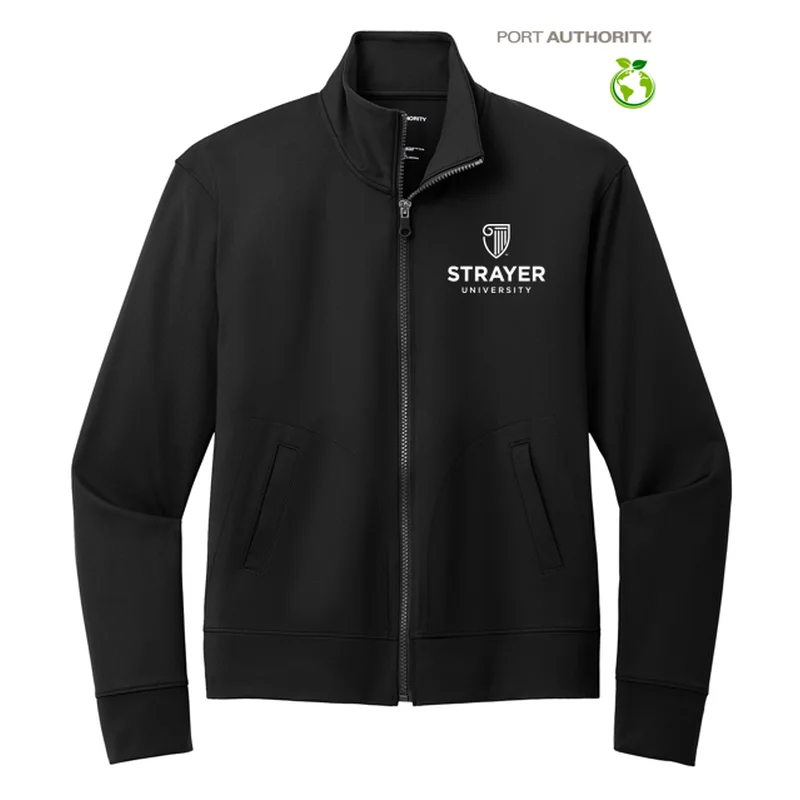 NEW STRAYER Port Authority® Ladies C-FREE® Double Knit Full-Zip - Deep Black Grey Steel Heather