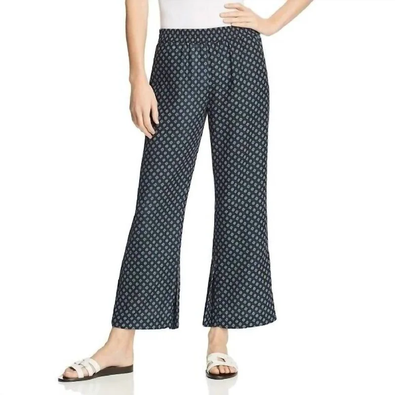 Micro Floral Print Pleated Hem Cropped Pants In Blue