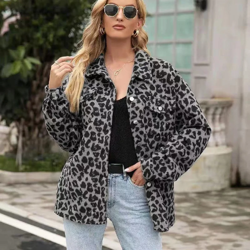 Women's Fashion Long Sleeve Lapel Leopard Print Shirt