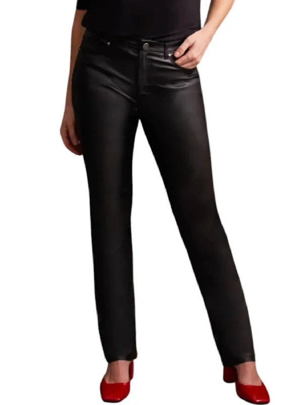 Coated Straight Leg 5 Pocket Pants In Black