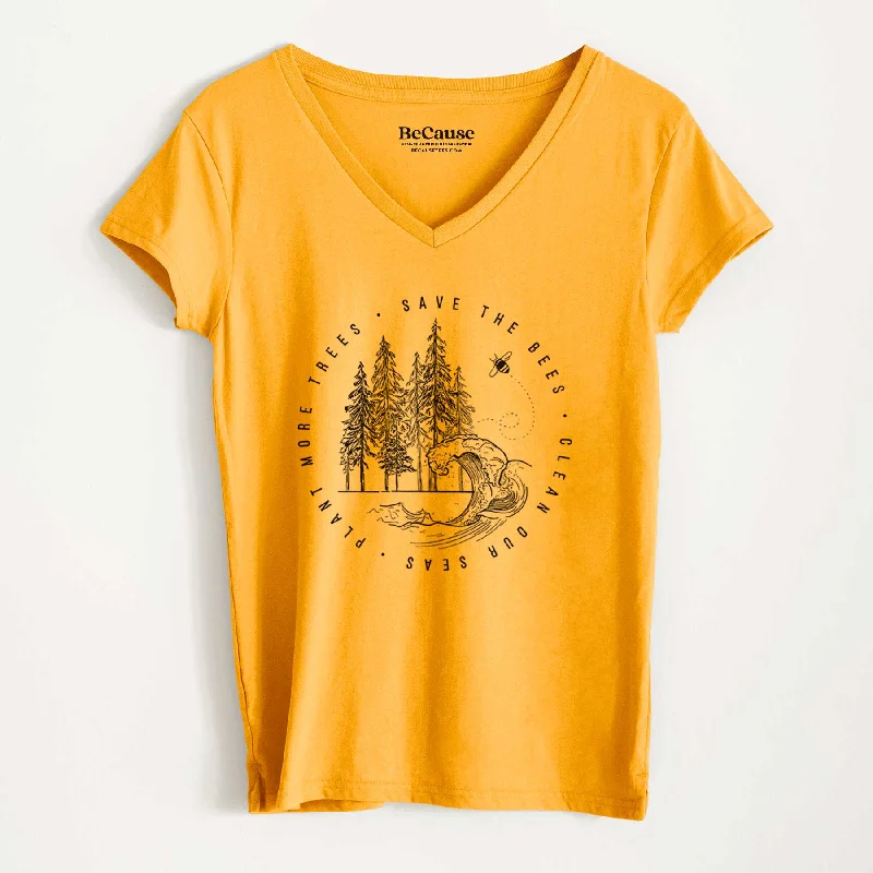 Save the Bees, Clean our Seas, Plant more Trees - Women's 100% Recycled V-neck