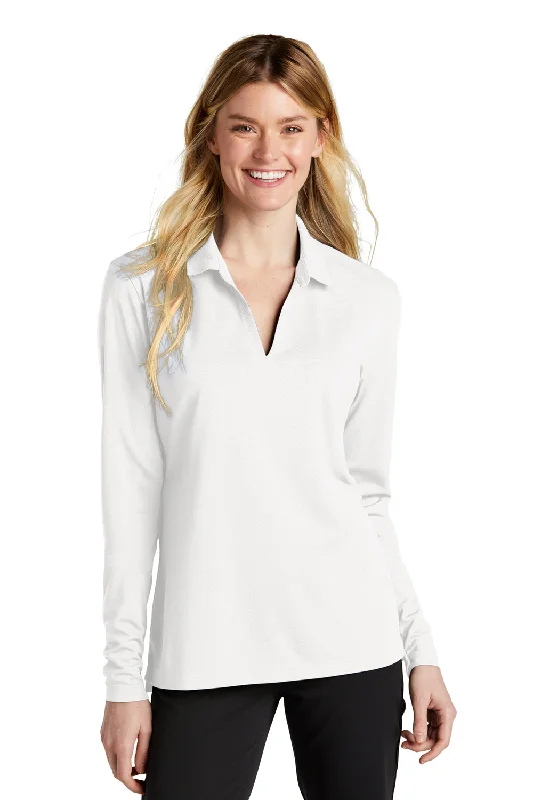 Nike Womens Dri-Fit Moisture Wicking Micro Pique 2.0 Long Sleeve Polo Shirt - White