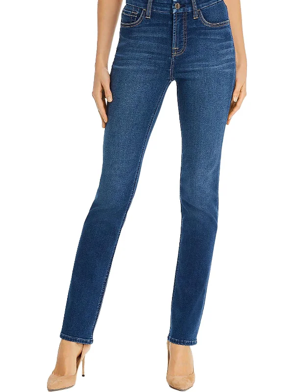 Womens Mid-Rise Denim Straight Leg Jeans