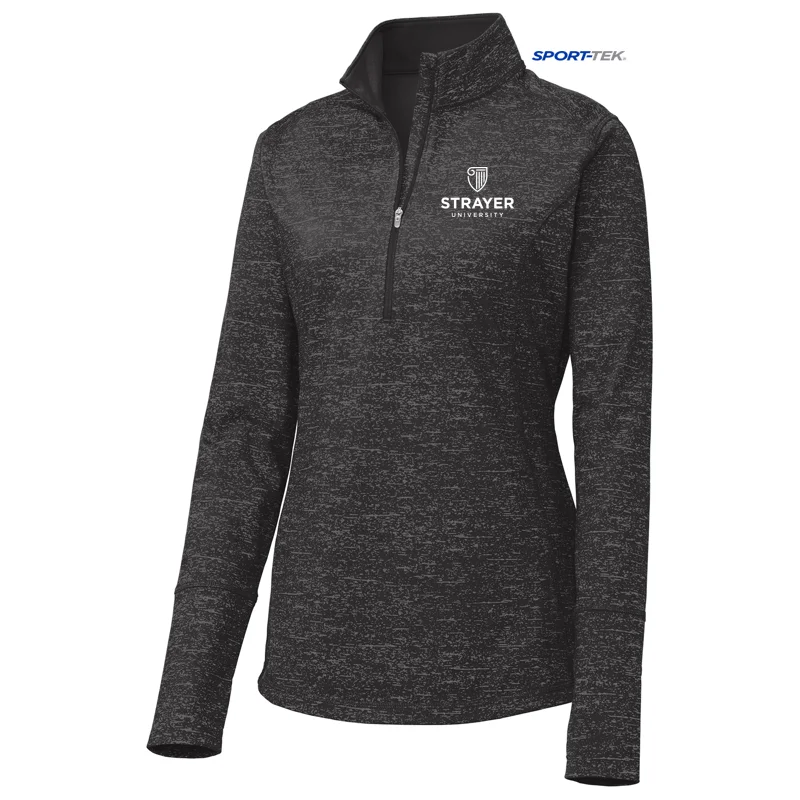 NEW STRAYER Sport-Tek ® Ladies Sport-Wick ® Stretch Reflective Heather 1/2-Zip Pullover-BLACK