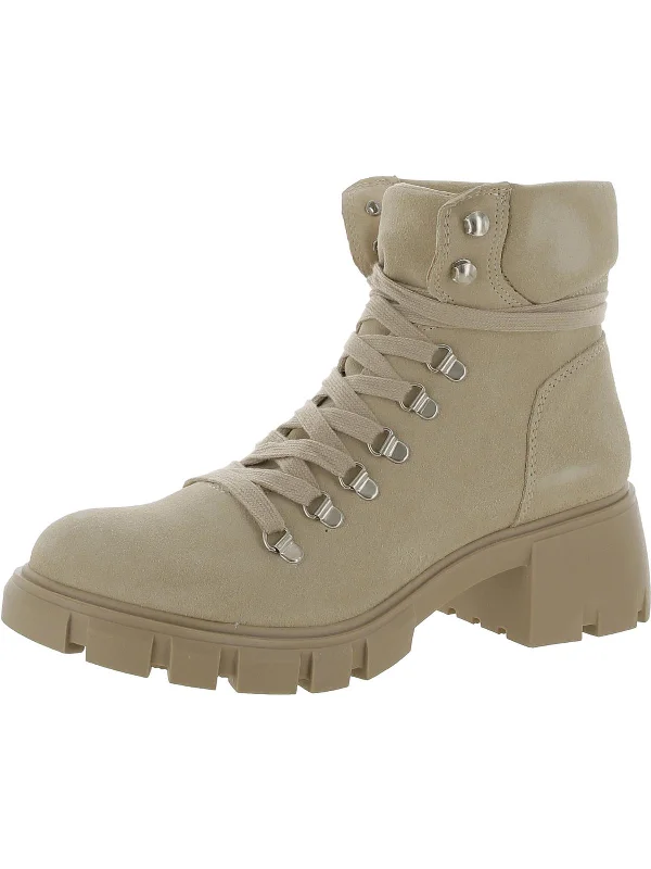 Hint Womens Leather Ankle Combat & Lace-up Boots