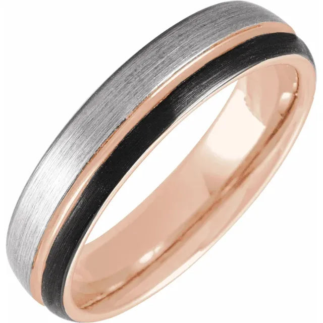 18K Rose Gold PVD & Black PVD Tungsten 5 mm Two-Tone Grooved Band