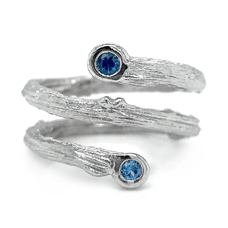 18K White Gold & Yogo Sapphire Ring- "Olive Branch"