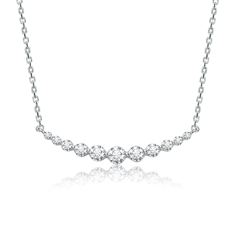 Sterling Silver White Gold Plated with 0.09ct Lab Created Moissanite Curved Bar Pendant Necklace