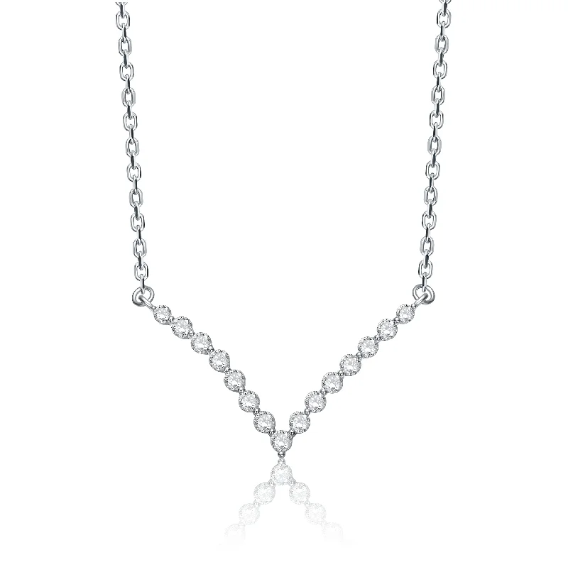 Sterling Silver White Gold Plated with 2.15ct Lab Created Moissanite V-Shaped Chevron Necklace