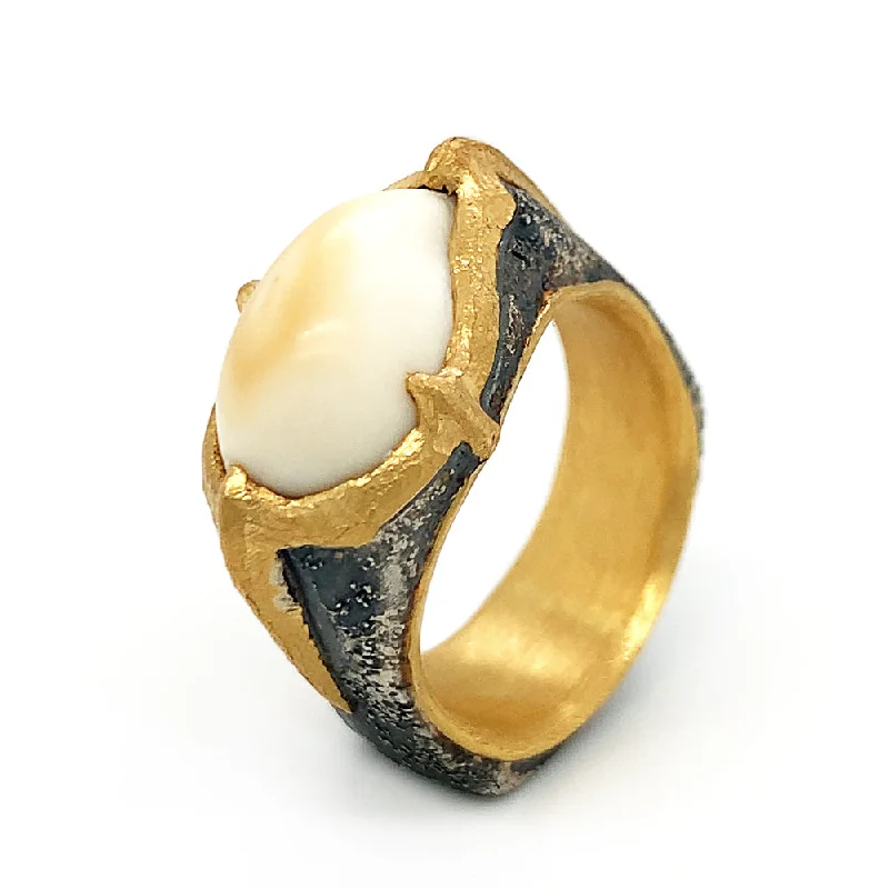 Sterling Silver & Yellow Gold Elk Ivory Ring - "Forrest King"