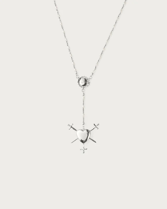 Three of Swords Rosary Necklace in Silver