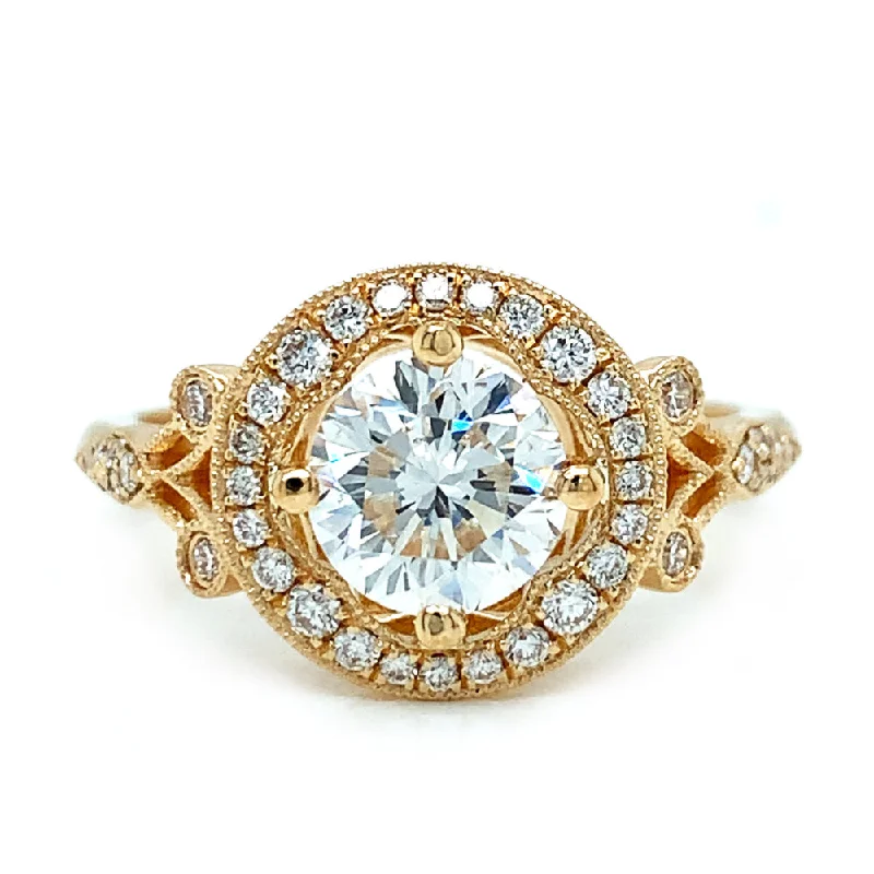 Yellow Gold and Diamond Halo Ring-"Eternal Love"