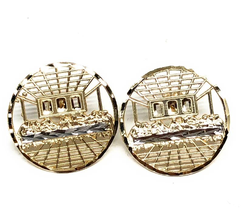 10k Solid Gold 2-Tone Round Last Supper Stud Earrings