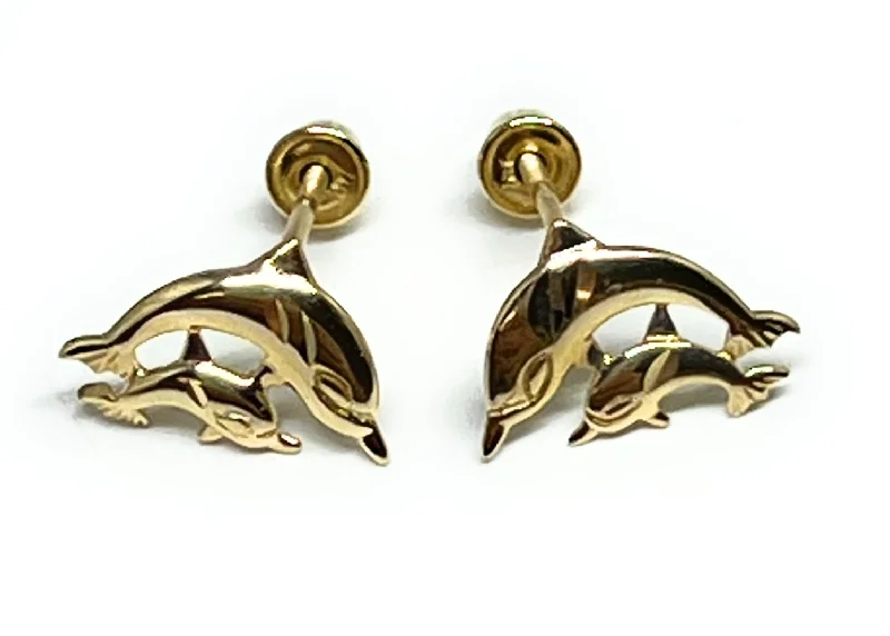 10k Solid Gold Dolphin Mini Dainty Stud Earrings (FCE 09)